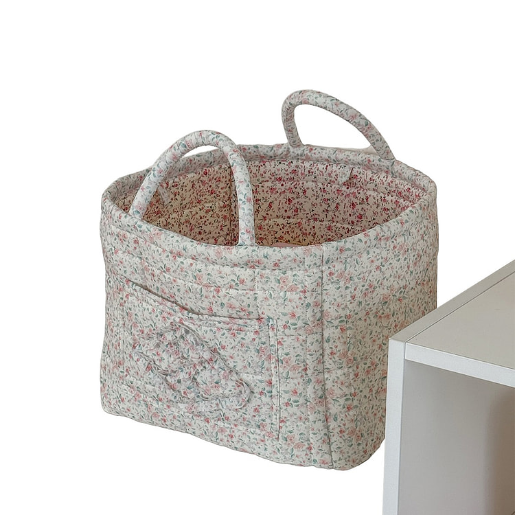Foldable storage box basket Green Leaf Pink flower 1 each