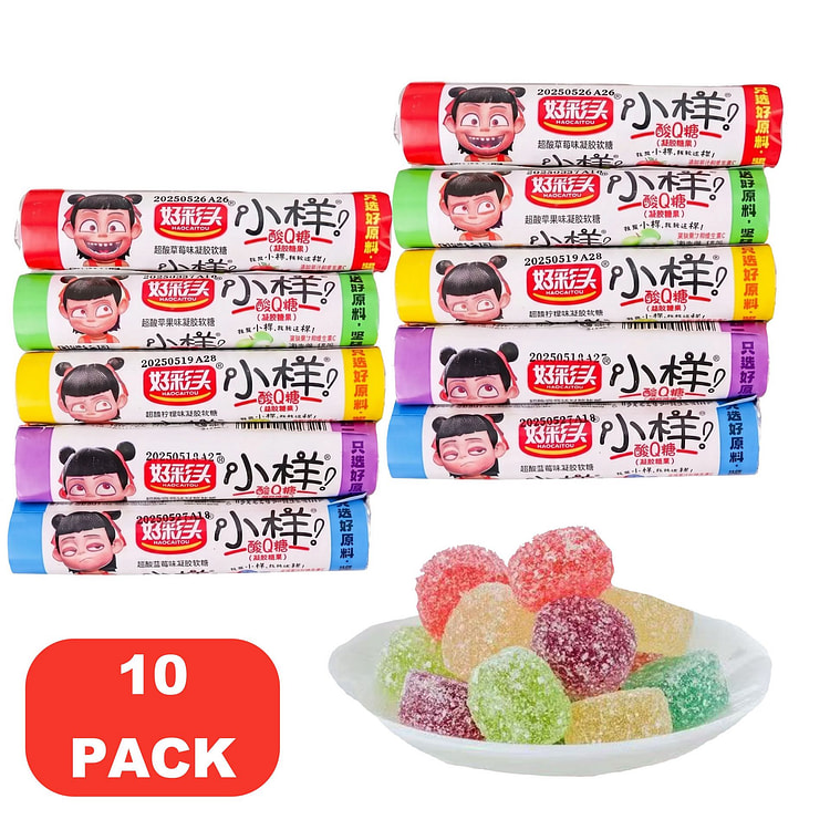 Sour Q Candy,Retro Chewy Gummy Snack(10pcs) 180 g