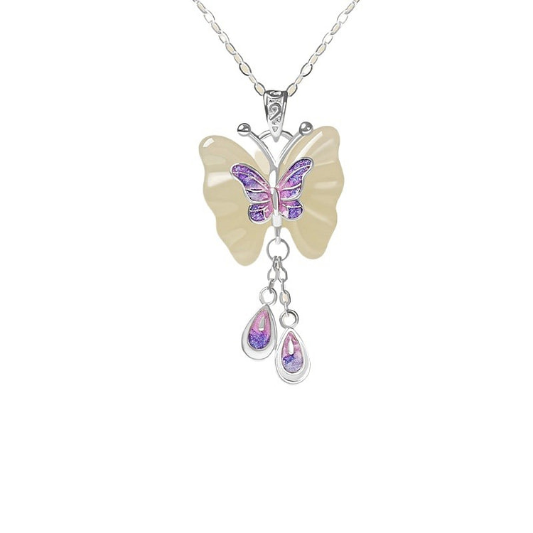 Hotan Jade Necklace Butterfly Dream Silver 35*17mm 1 box