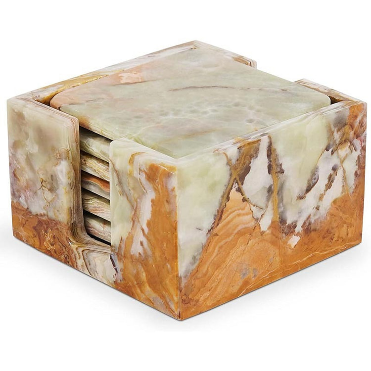 Radicaln Marble Square Coasters with Holder, Green