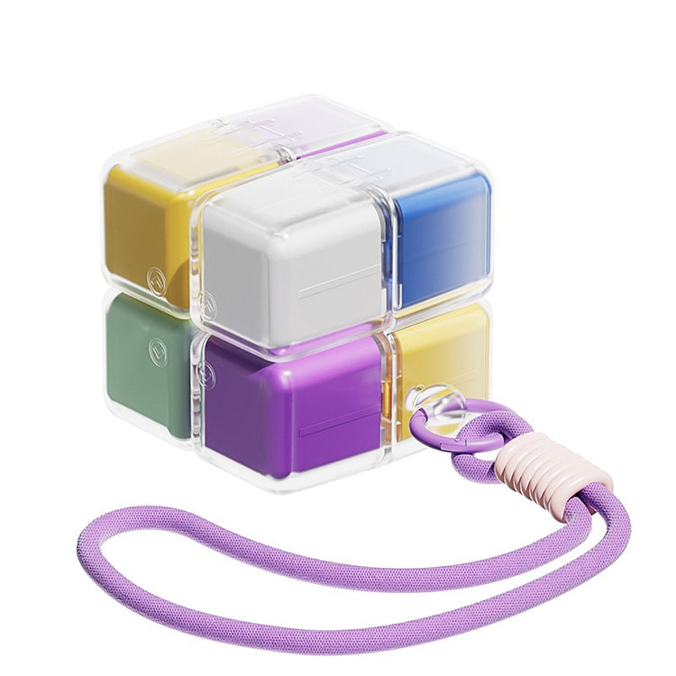 Rubik's Cube Medicine Box With Lanyard Portable 1 count
