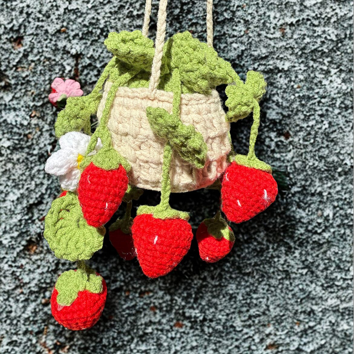 Crochet Potted- Strawberry Hanging Basket 1 each