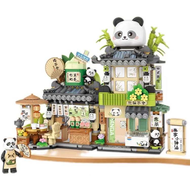 【中国直邮】 FOXTAIL 熊猫积木 街景/建筑模型/diy拼装玩具/小颗粒/儿童/生日礼物-茶舍 1盒*|预计到达时间3-4周