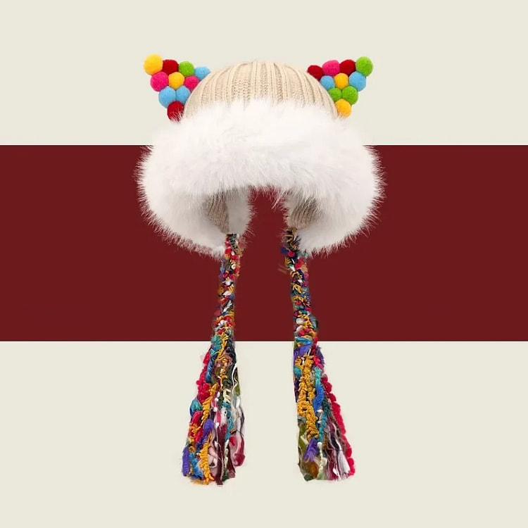 Chic Know 彩色辫子护耳帽女士 米色 均码 1 个