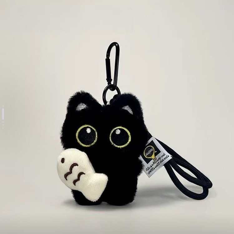 MDH 抱鱼小黑猫挂饰 毛绒挂件 1个 1 份