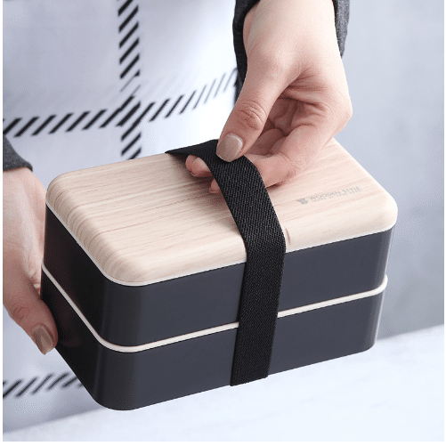 Black Japanese Style Double-layer Lunch Box Plastic Compartment Bento Box 1 each