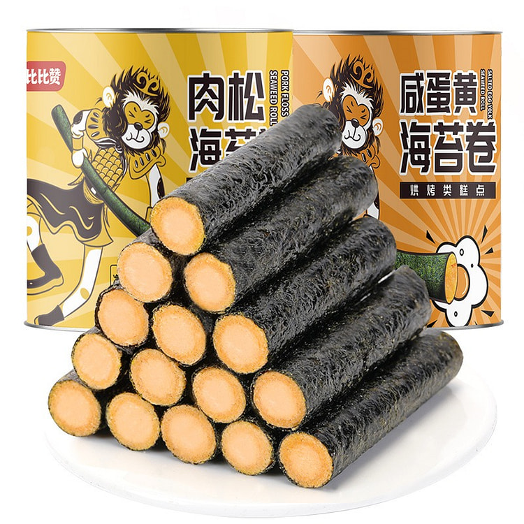 比比赞海苔肉松卷罐 即食夹心海苔脆 4罐
