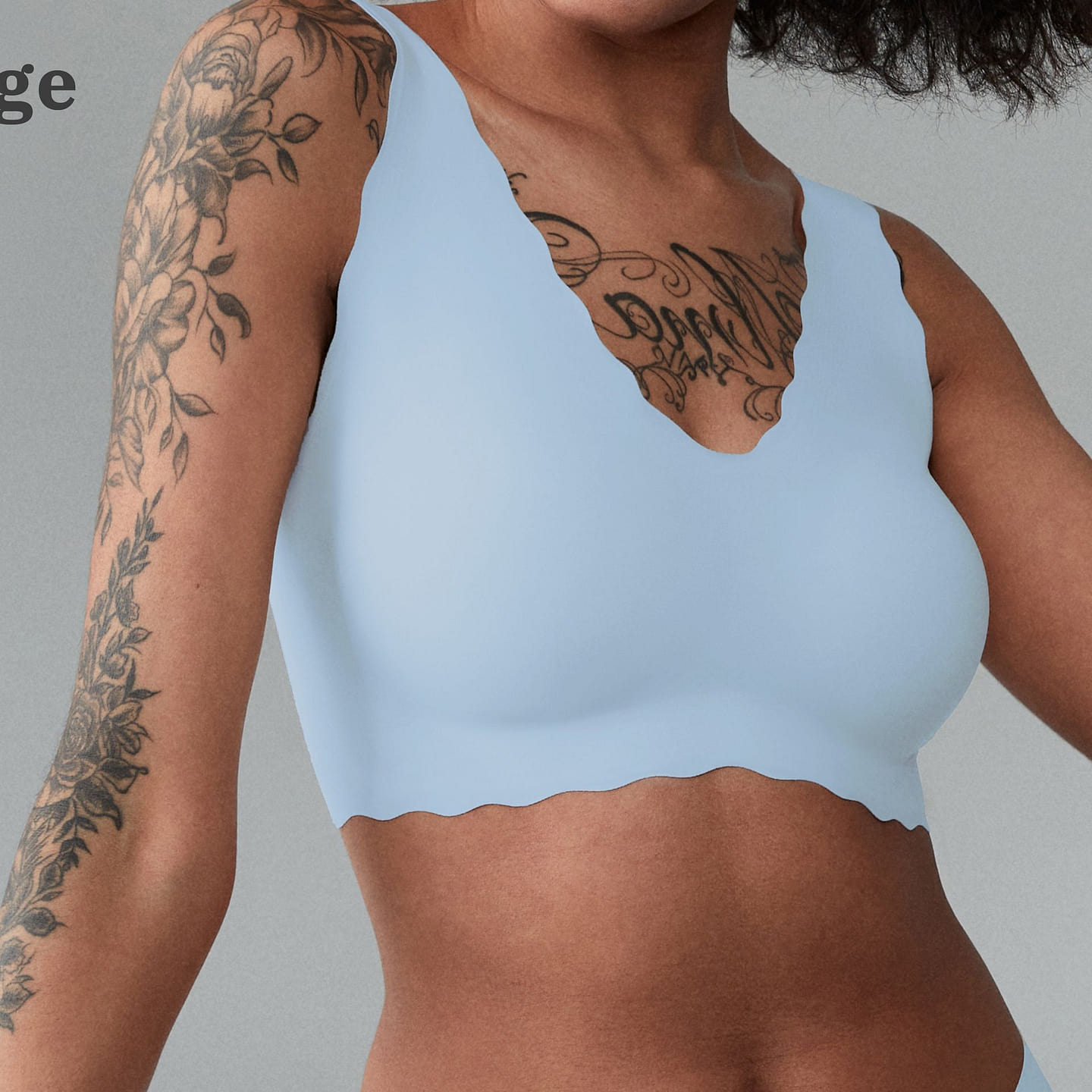Ubras Women’s Wireless Deep-V Wavy-Edge Vest Bra. Free Size Fixed Pad Grey Blue 1 each