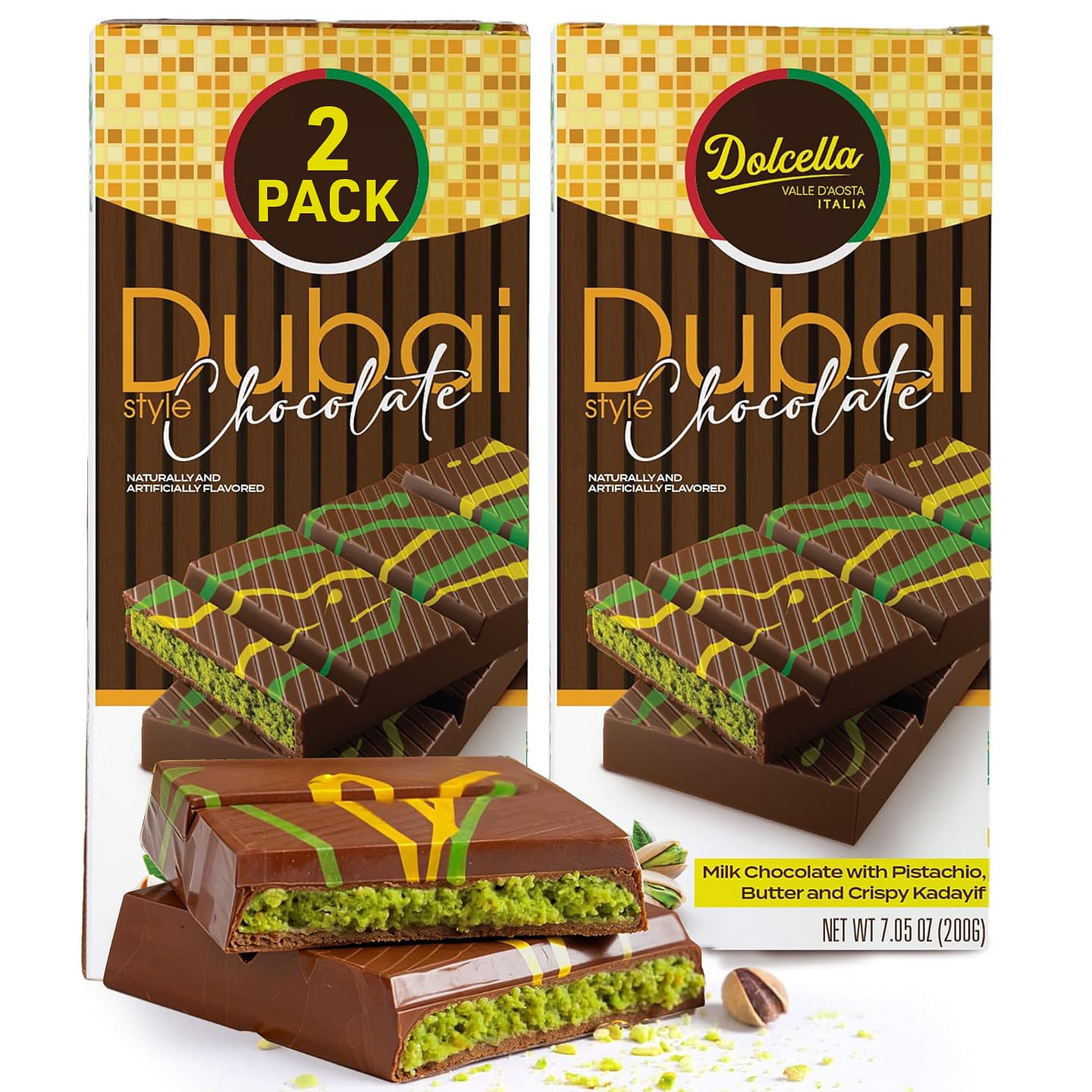 Dolcella – Dubai Milk Chocolate Pistachio Bar 400g 200 g