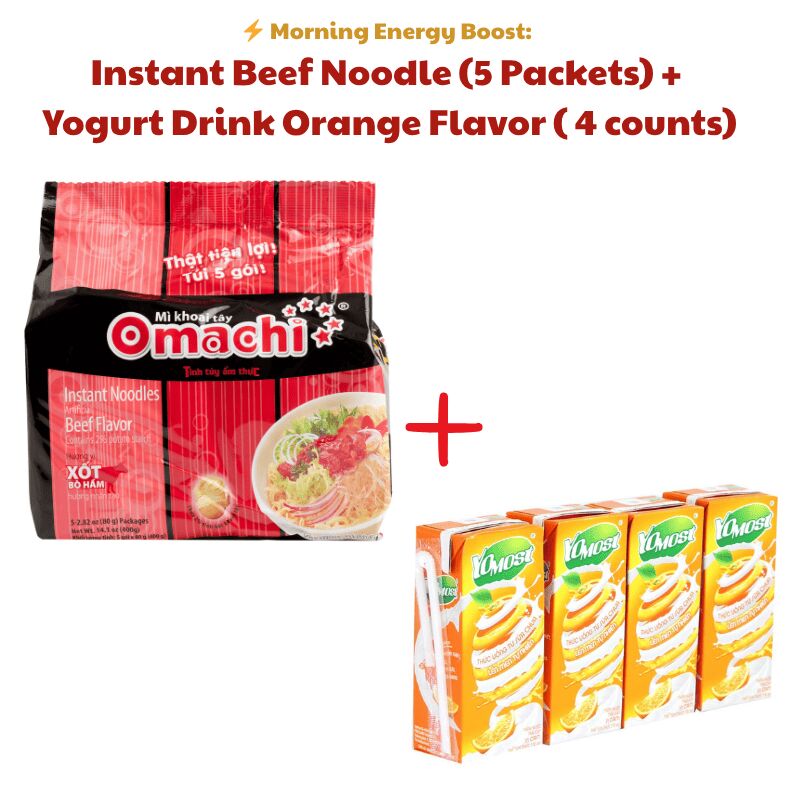 COMBO INSTANT BEEF NOODLE + YOGURT DRINK ORANGE 1 pack