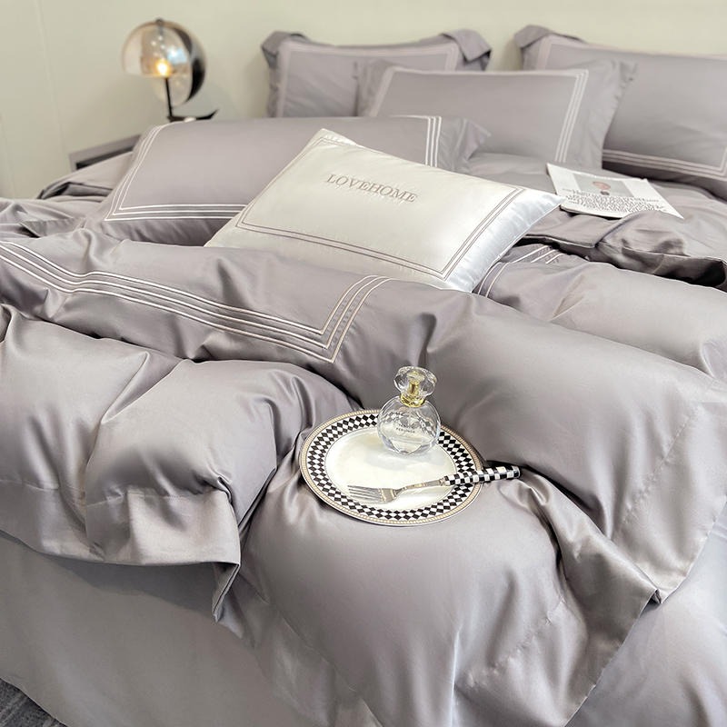 LULLABUY 200S Top Grade Cotton Bedding Set Grey Twin Size 2000 g