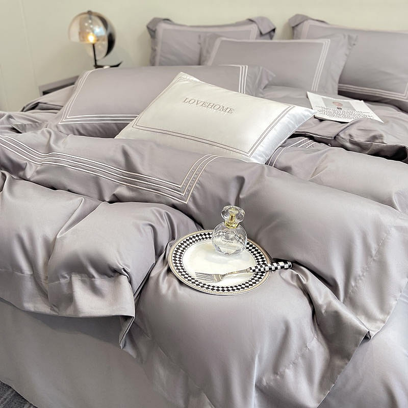 LULLABUY 200S Top Grade Cotton Bedding Set Grey Twin Size 2000 g