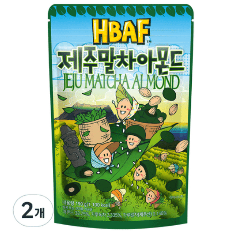 [Korea Direct ] HBAF Jeju Matcha Almond 190g, 2 pieces 380 g