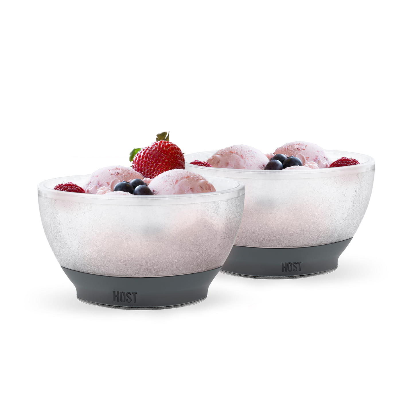 Host Ice Cream Freeze Bowl, Set of 2 Double Walled Insulated Freezer Gel Chiller Kitchen Accessory for Dessert, Dip, Cereal, with Comfort Silicone Grip, Plastic, Grey 18 oz