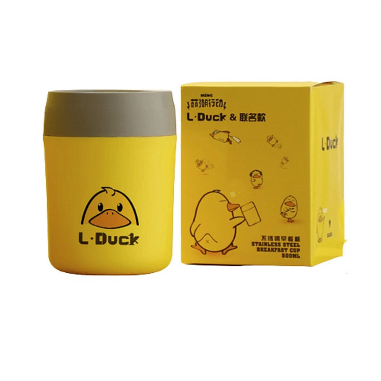 小黄鸭 不锈钢早餐杯粥杯便携防溢 黄色550ml