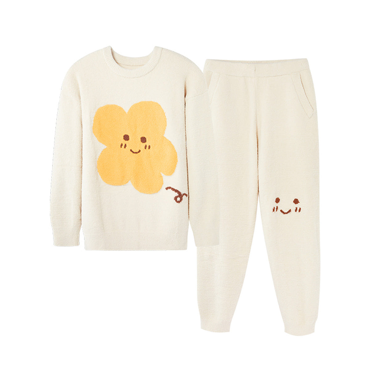 Lunar New Year Gift| Make a Wish Edition Fluffy Pajama Set Fluffy Lounge Set -Ivory-L 220 g