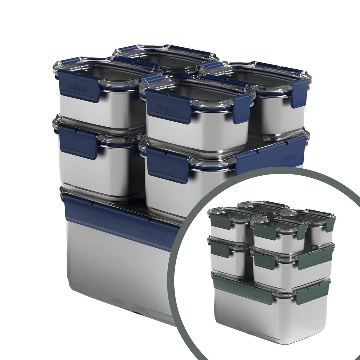 StenLock SS Food Storage (Set of 7) – Navy / Green 1 each