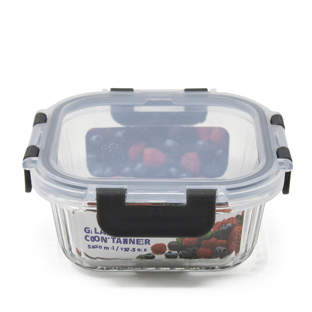 HQ Boroslicate Glass Mixing Bowls / Storage Bowl with Grey / Clear Clip On Lid Heat-Resistant Airtight 18oz Rectangular Bakeware for Kitchens 520 ML 1 each