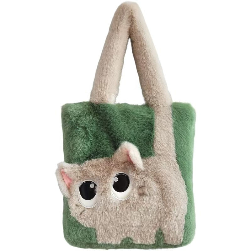 Big Eye Cat Bag New Autumn-Winter Large Patchwork Embroidery- Grass Green 1Pc 1 count