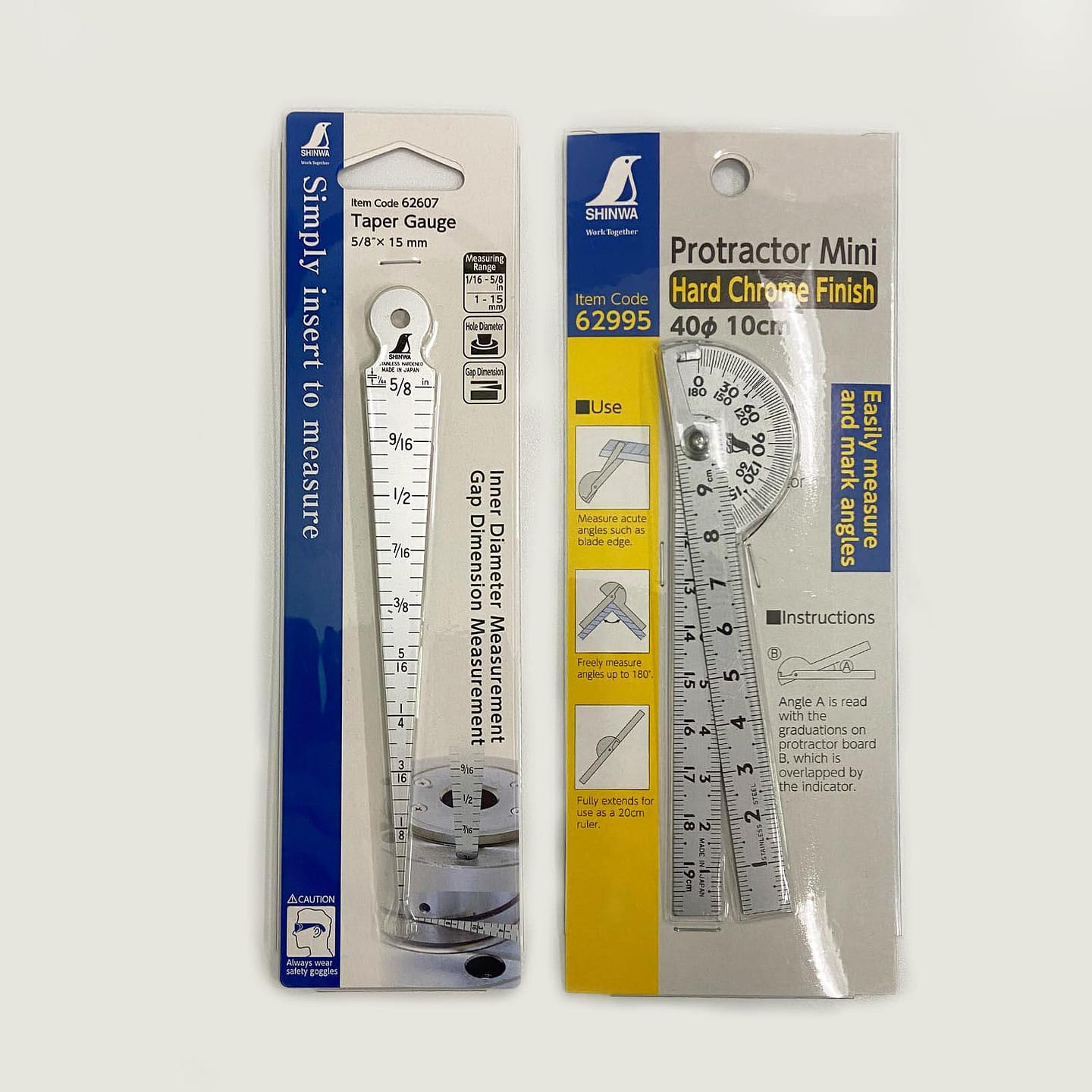 Shinwa Taper Gauge 5/8×15mm 1PC and Protractor Hard Chrome φ40 10 cm 1PC 1 each