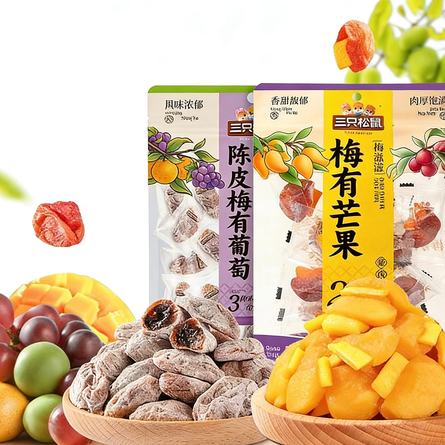三只松鼠 葡萄&芒果蜜饯2袋 200 克