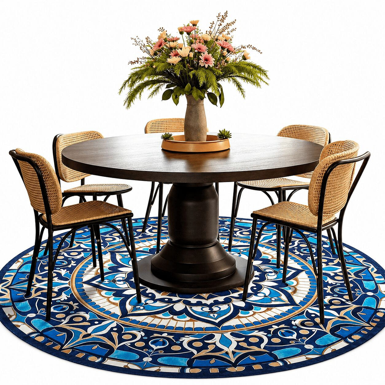 Blue Boho Mandala 8Ft Round Rug 1 count