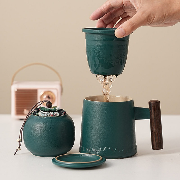 Blue Tea Cup Tea-Water Separation & Tea Canister 1 each
