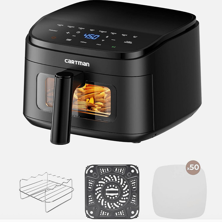 Compact 4QT Touchscreen Air Fryer with 7 Presets 1 box