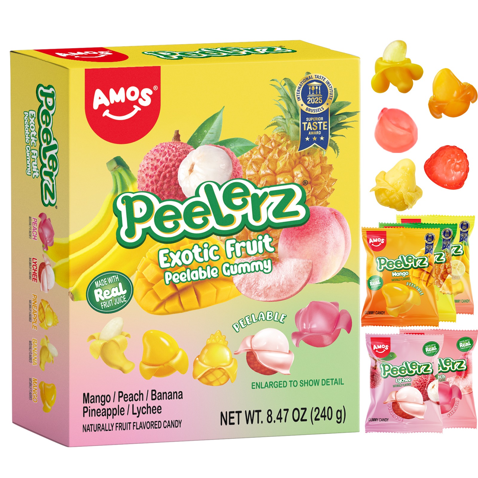 Amos Peelerz Gummy Exotic Fruit, 5 Flavors 8.47 oz