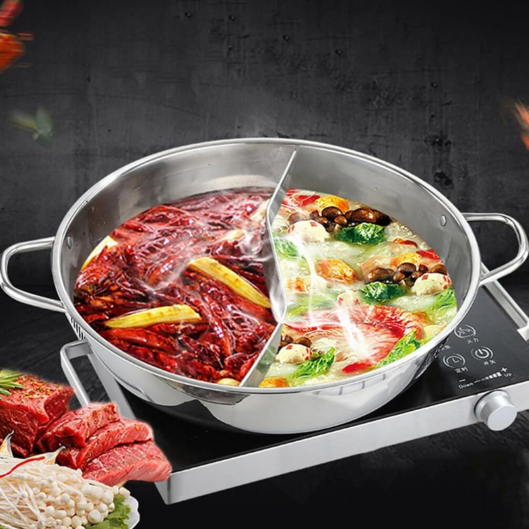 Hot Pot with Divider,Stainless Steel 11In Divided 1 count