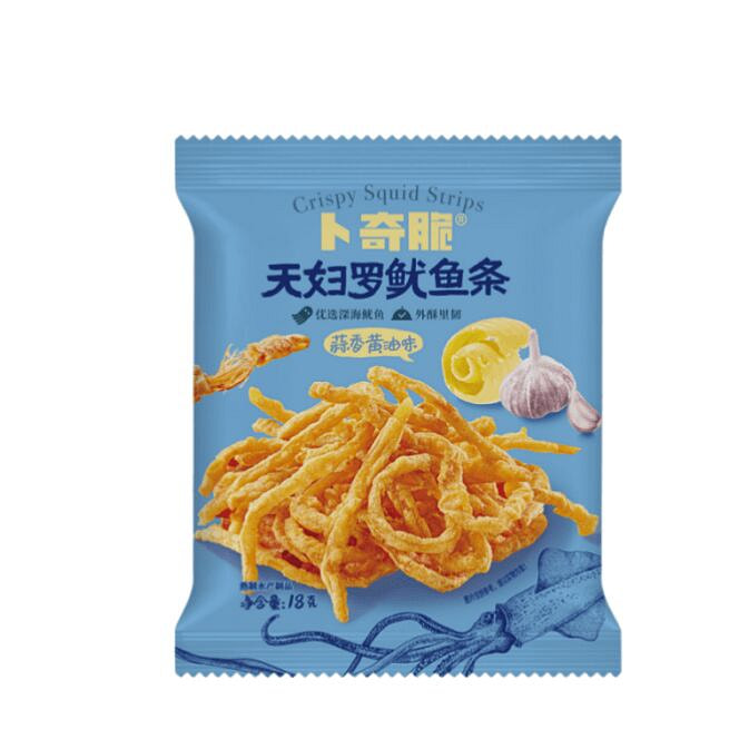 卜奇脆鱿鱼条开袋即食天妇罗鱿鱼丝蒜香黄油味18g 18 克