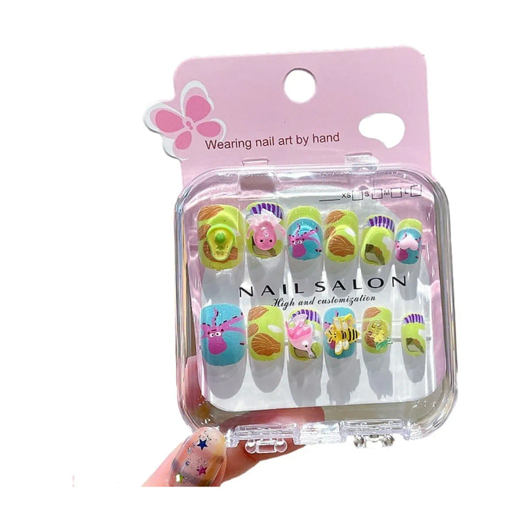 儿童穿戴甲可拆卸甲片 女童 指甲贴-绿色 1 盒