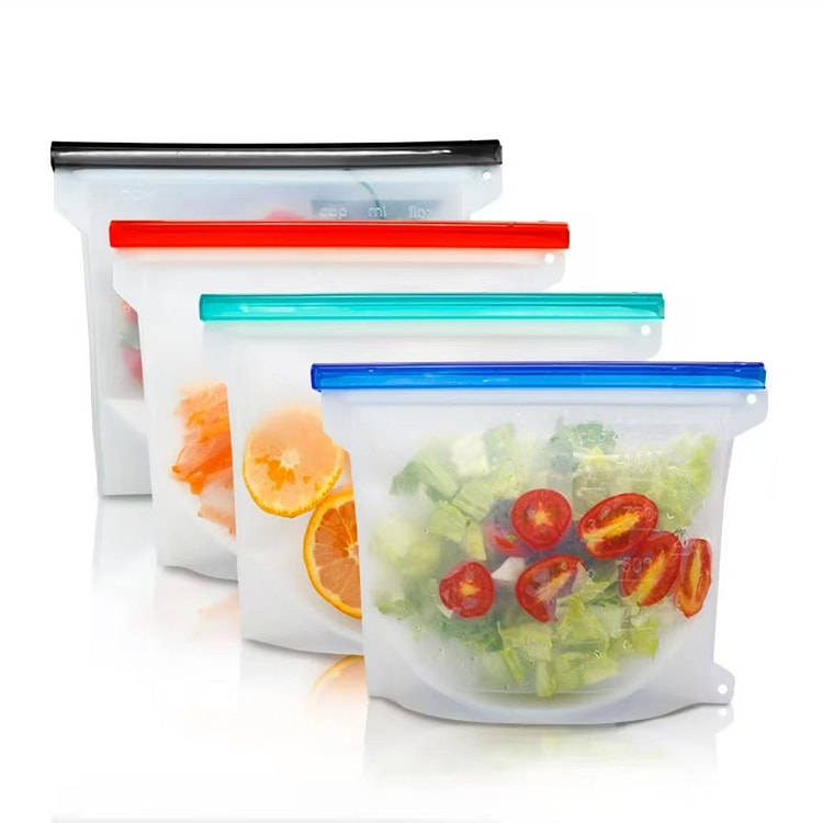 硅胶食品保鲜袋 透色冰箱防漏 粉色 1500ml 1 个