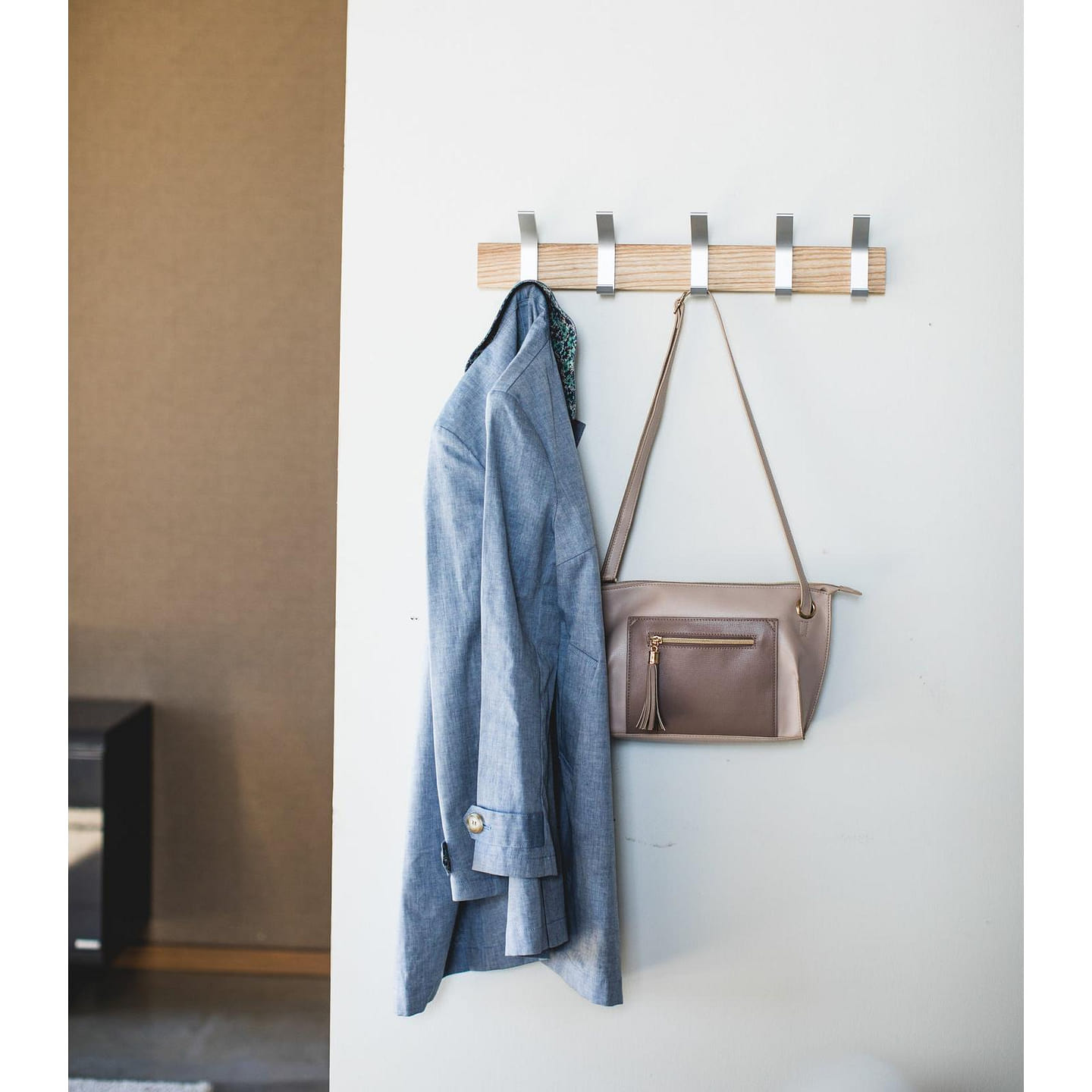 Wall-Mounted Coat Rack - Steel + Wood Ash 1 each