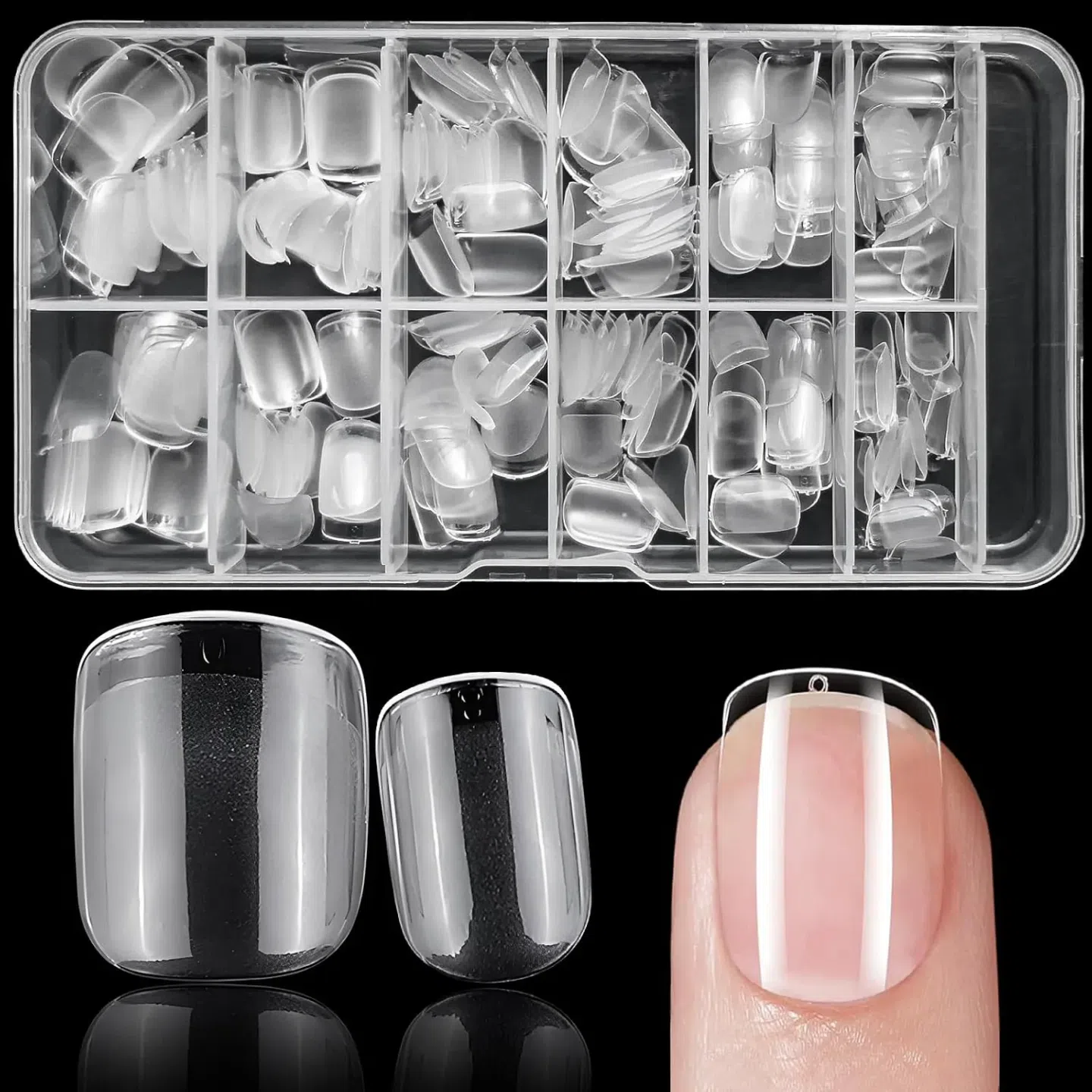Square Gel Nail Tips Short Fake Nails Clear 240Pc 1 box