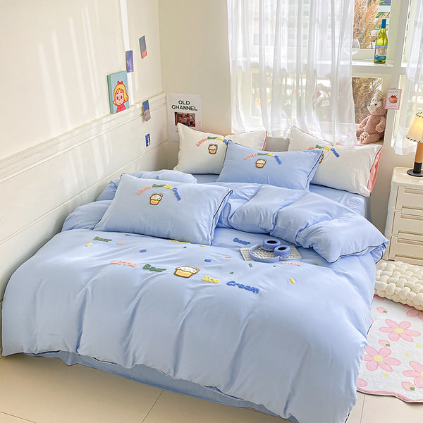 LittleScoop Embroidery Bedding Set Blue-Double 2000 그램
