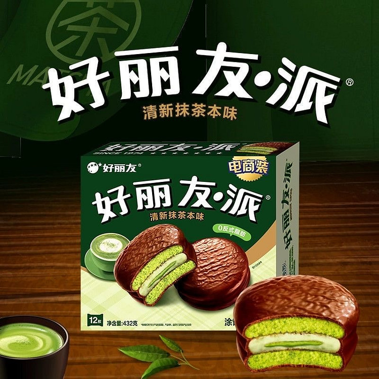 好丽友 抹茶派蛋糕抹茶点心早餐零食夹心面包432g 432 克