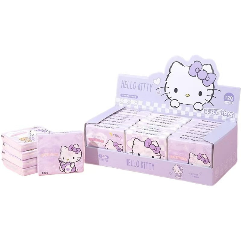Sanrio Printed Tissue Portable Purple – Hello Kitty -1 Box Contains 24 Packs 1 box