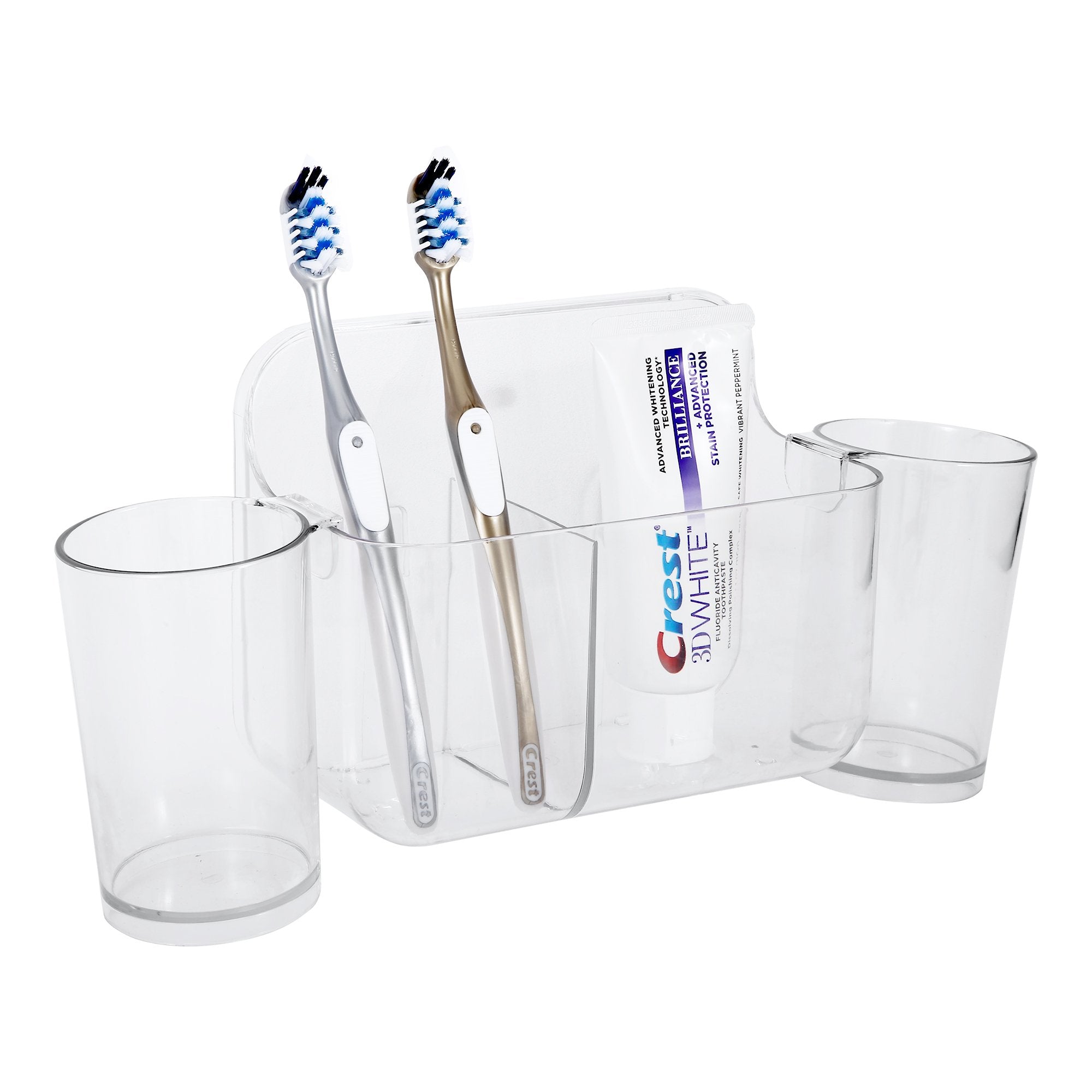 Sticky Toothbrush Center w/ Two Cup, ROSELIFE Toothbrush Storage Tray, Magic Stick Installation, Punchless, Clear Without 2 Cups 1 개