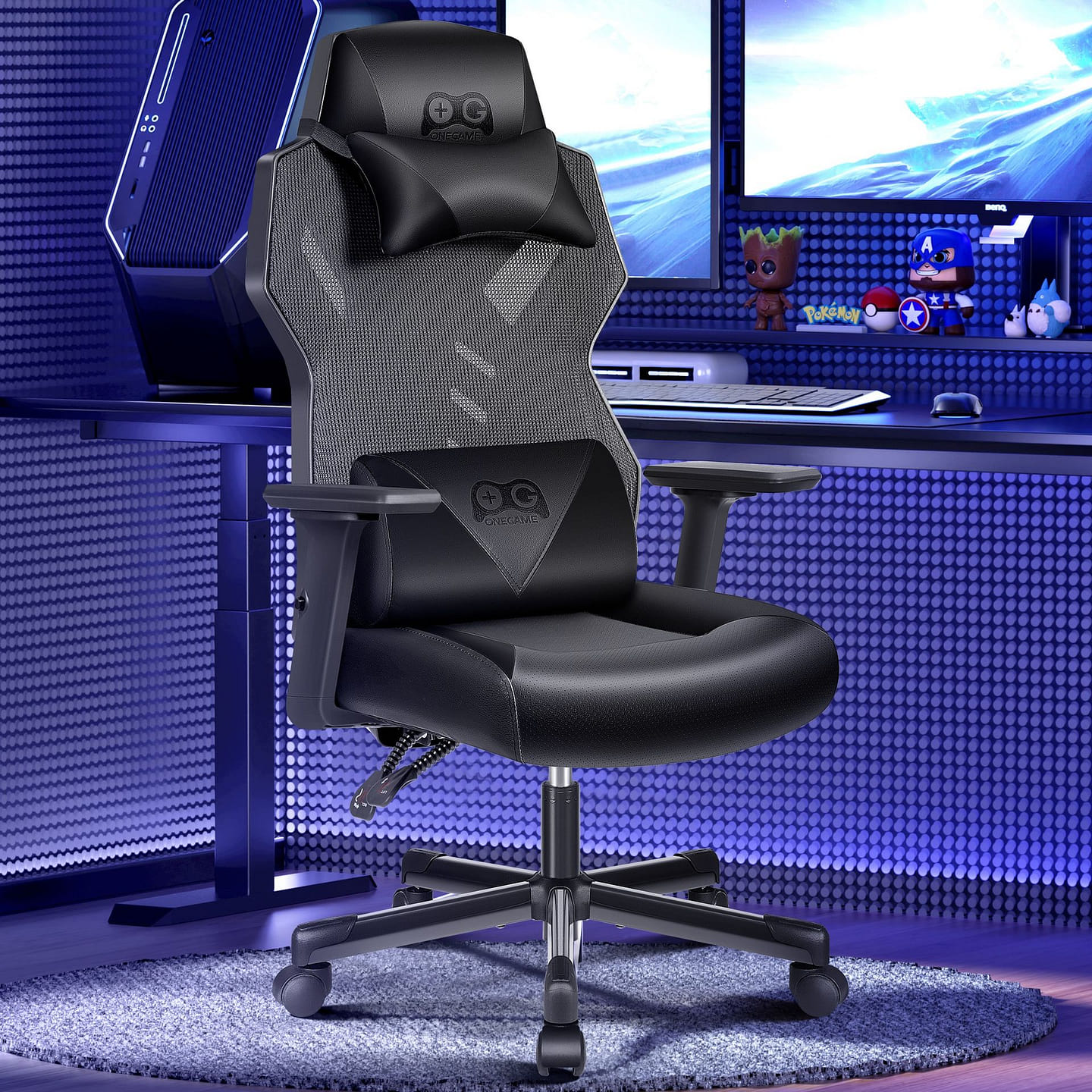 KERDOM Breathable Ergonomic Black Gaming Chair Lumbar support Adjustable Backre 41 lb