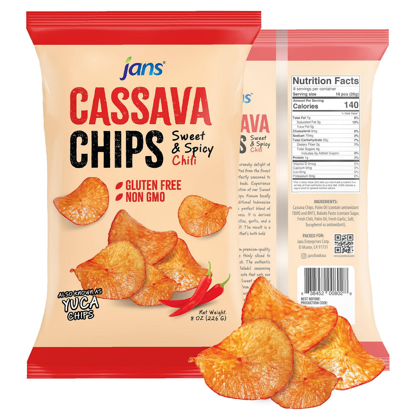 Jans Cassava Chips Sweet & Spicy Chili Pack of 1 8 oz