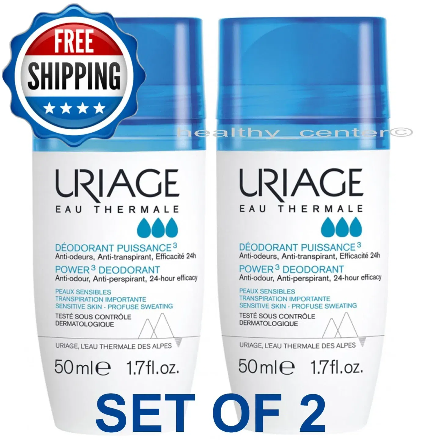 2 X Uriage Power 3 Anti-Odor Antiperspirant Roll 2 bottle