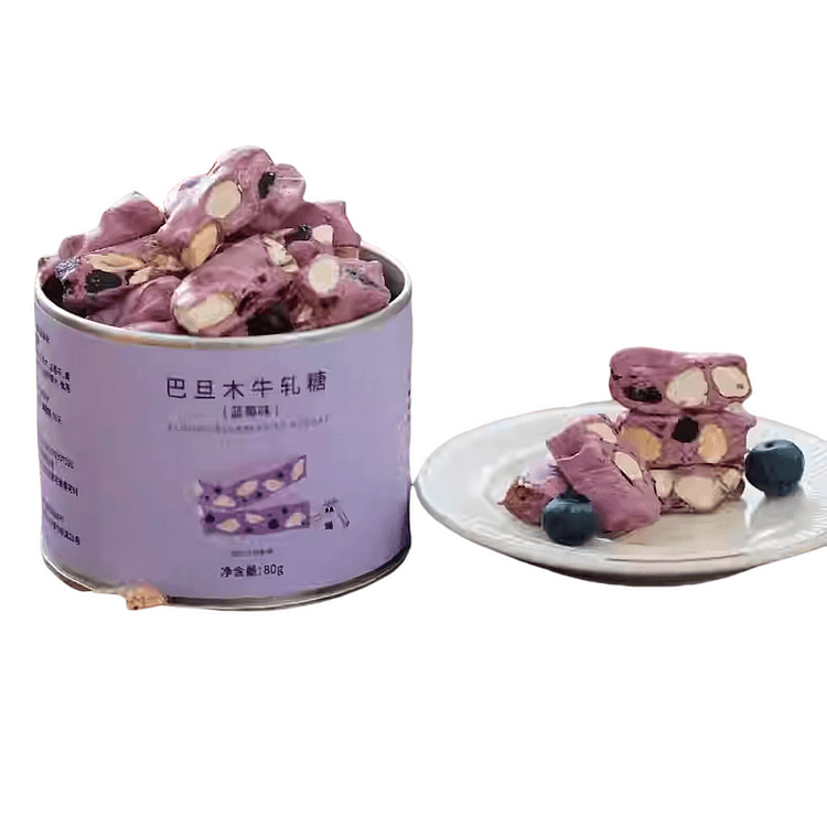 【中国直邮】 夏午三点 铁罐巴旦木牛轧糖(蓝莓味) 80g手工糖果罐装喜糖伴手礼办公室零食