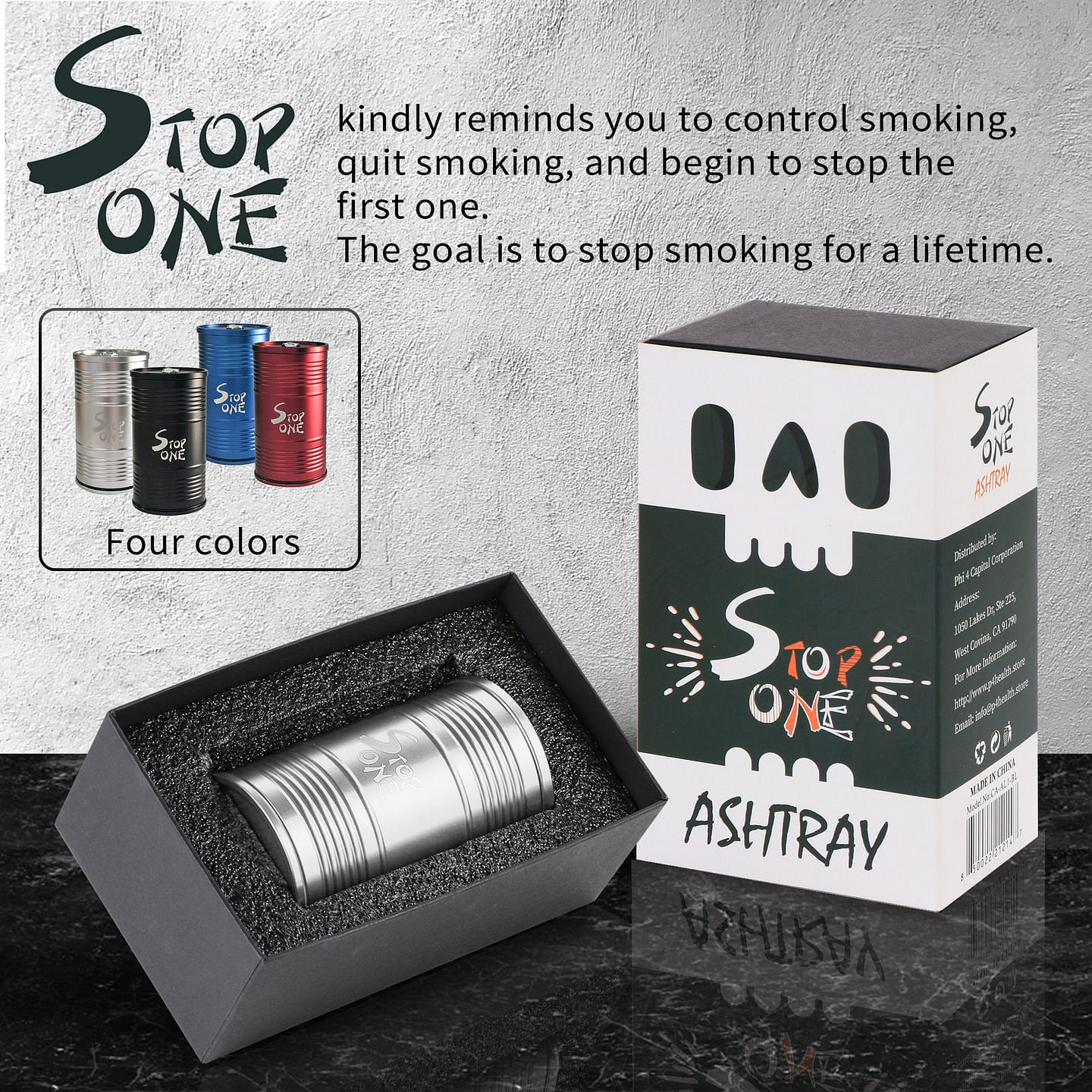 STOP ONE CA-AL1 Portable Car Ashtray with Lid, Blue Silver 1 each
