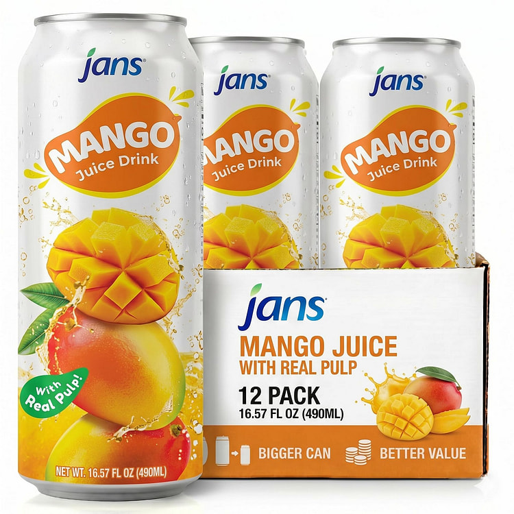 Jans - Nước ép xoài có tép thật, 500ml, Hộp 12 lon 16.9 fl.oz*12 gói