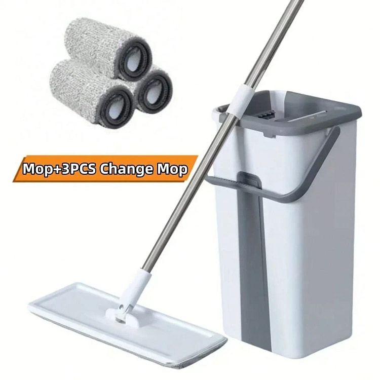 Hand Free Flat Floor Mop And Bucket Set 3 1 pack