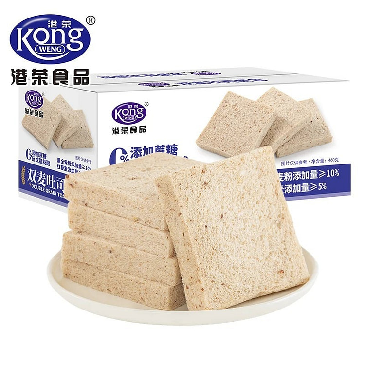 港荣双麦吐司低脂无添加蔗糖手撕面包即食早餐健康零食 460 克