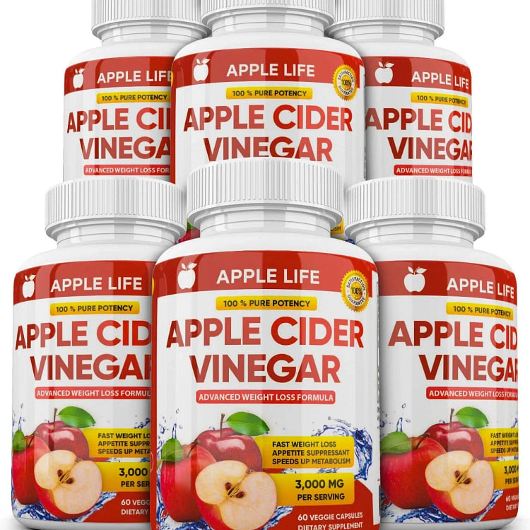 6 X Pure APPLE CIDER VINEGAR ACV 3000mg PURE WEIGH 6 pack