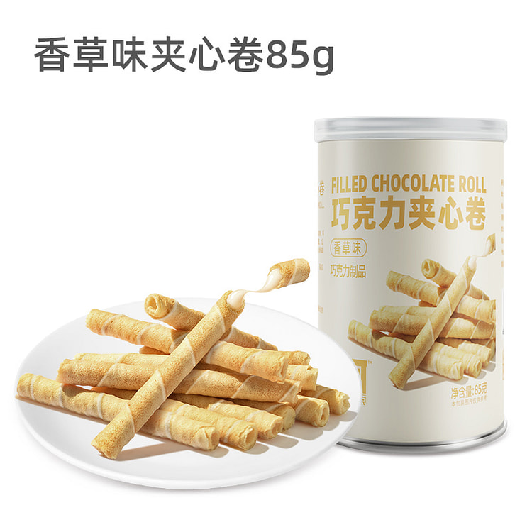 卜珂 香草夹心卷蛋卷夹心饼干脆卷85g*1桶装