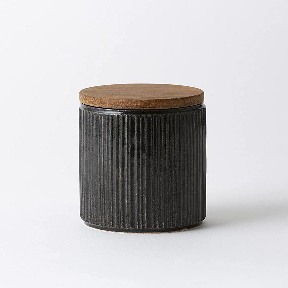 Mino Ware Ceramic Storage Jar Canister with Wooden Lid Black 1 each